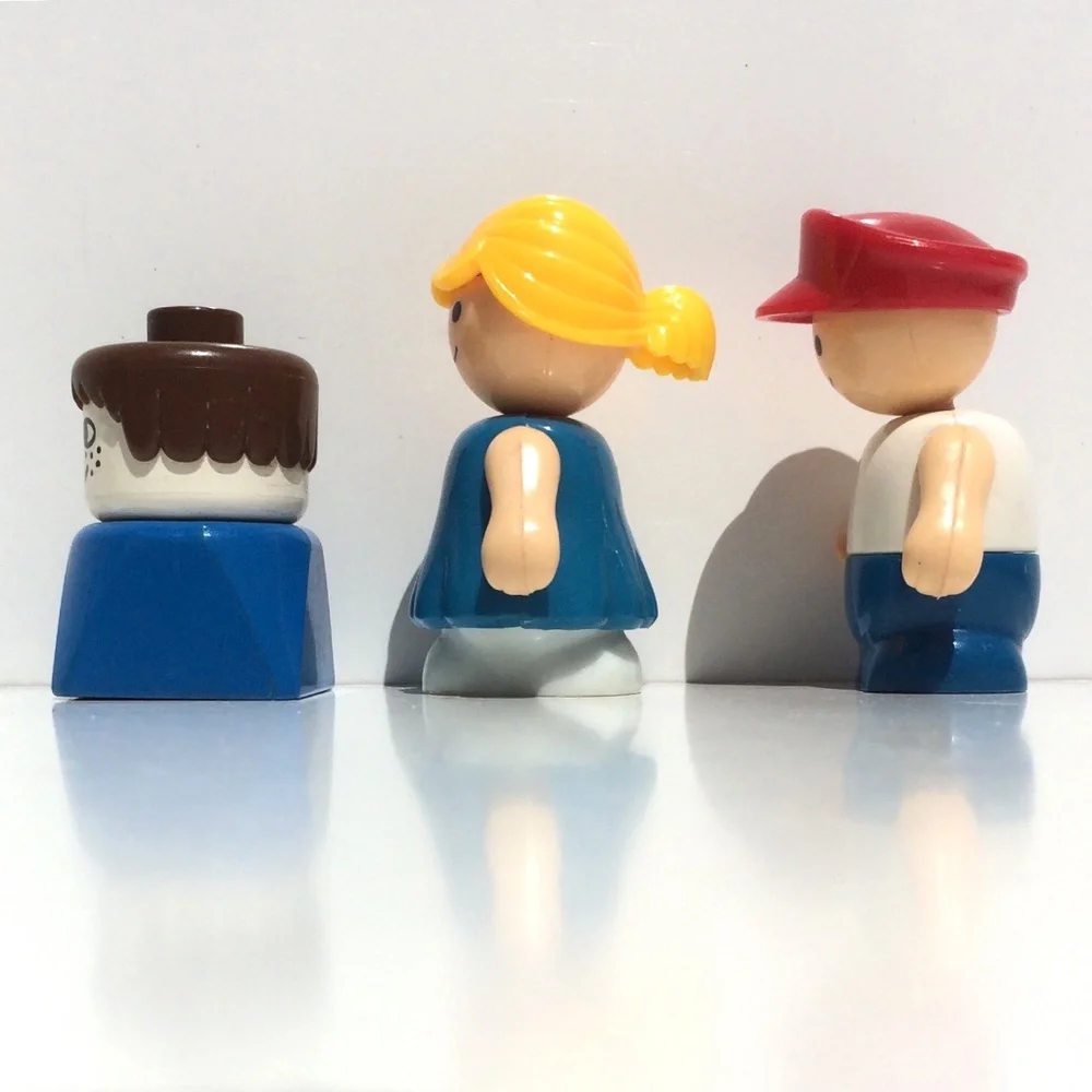lot of 3 plastic people toys including vintage Lego Duplo Figure boy freckles